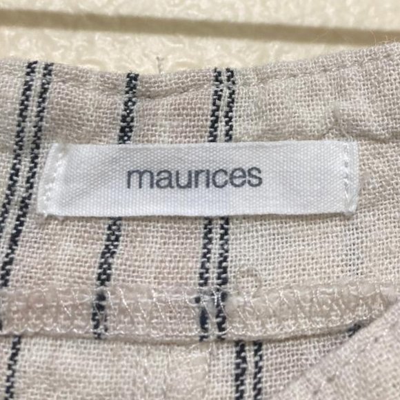 Maurices Womens Beige Striped Belted Button Front Linen Blend Mini Skirt Size 12 - Picture 3 of 5